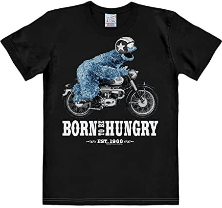 Logoshirt® Sesamstrasse I Krümelmonster I Motorrad I Born to Be Hungry I T-Shirt Print I Damen & Herren I kurzärmlig I schwarz I Lizenziertes Originaldesign I Größe 5XL