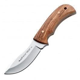 MUELA - SIOUX-10.OL. Cuchillo de caza Muela. Mango de madera de Olivo. Hoja 10.5 cm. Funda cuero. Herramienta para Caza, Pesca, Camping, Outdoor, Supervivencia y Bushcraft