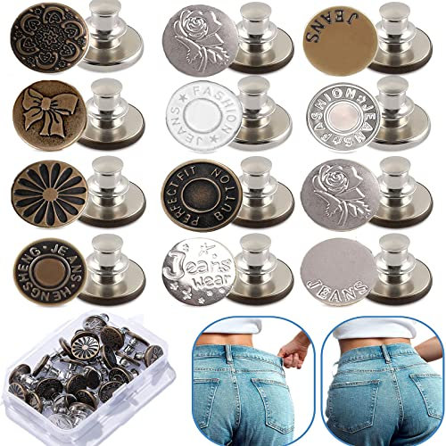 MacroHu 12 Stück Verstellbare Jeans Knöpfe,17mm Jeans Knöpfe Ohne Nähen,Metall Knöpfe zum Erweitern oder Reduzieren der Hosengröße,DIY Jeansknopf,Abnehmbar/Einstellbarer,Reparatur von Jeans,Hose