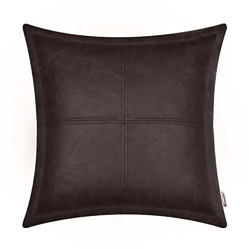 BRAWARM Couch-Leder-Überwurfkissen, 45,7 x 45,7 cm, Kunstleder-Kissenbezug mit Paspelierung, handgenähtes Leder, dekorative Kissenbezüge für Couch, Sofa, Bett, Wohnzimmer, Garten