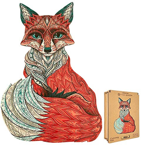 Lubiwood Verspielters Tierform-Holzpuzzle (29x21 cm) - Fördert Beobachtungsfähigkeiten und Zufriedenheit - kommt mit Holzgeschenkbox - Perfekt für Erwachsene (Schlauer Fuchs, Medium (A4))