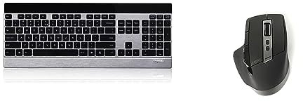 Rapoo E9270P kabellose Tastatur, 5 GHz Wireless via USB, flaches Aluminium Design, Full-Size, Multimedia-Touch Tasten, DE-Layout, schwarz/Silber & MT750S kabellose Maus, schwarz