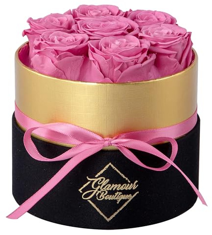 GLAMOUR BOUTIQUE Eternal Preserved Roses in a Box, Flowers Forever, Rose Forever in a Box for Wife or Her, Lasting Real Flower Gift, Elegant Luxury Floral Home Decor, 7 Roses, Pink (Color-Treated)