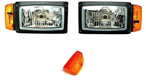 MelTruck® 2x H4 Scheinwerfer mit Blinker DT04-6P Stecker und Lampenschirm Bagger Manitou E20