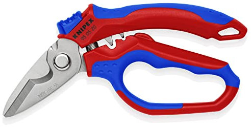 KNIPEX Tools 95 05 20 US abgewinkelte Elektrikerschere aus Edelstahl, 16,5 cm, Rot/Blau