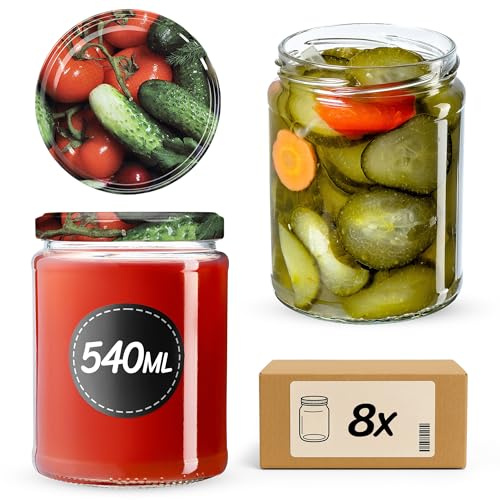 KADAX 8er Set Einmachgläser 540ml TO82, Sturzgläser Mason Jar mit Schraubdeckel, Luftdichte Twist-off Gläser, Meal Prep, Overnight Oats, Sauerteig