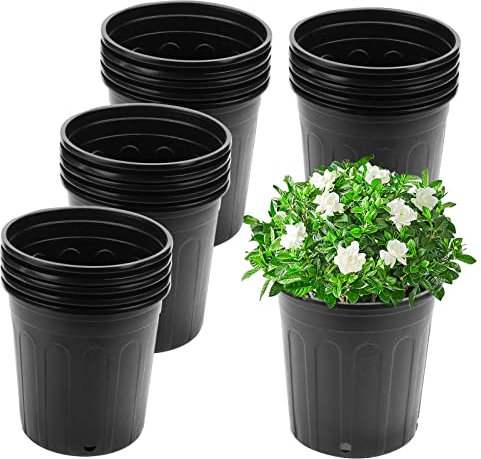 MUKCHAP Lot de 20 pots de fleurs en plastique noir de 17 cm pour plantes grasses, boutures, transplantation (3,7 litres)