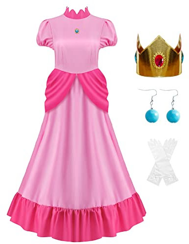 AYYOHON Robe de princesse pour femme - Costume de princesse d'Halloween - Couronne - Boucles d'oreilles et gants - Costume adulte - Taille 2XL