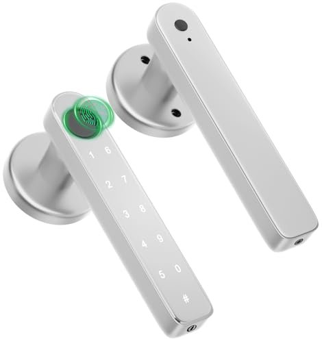 HEIXSMT Fingerprint Door Lock, Biometric Lock with Keypad, Silver, Suitable for Home, Apartment, Office, Bedroom