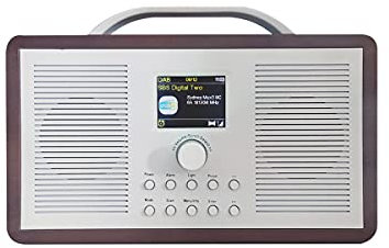 ALANO Radio FM/DAB+/Bluetooth/AUX IN radio dab portatile a colori in legno con display a colori TFT da 2,4 e doppia modalità sveglia, radio dab dal design retrò per giardino e cucina (mogano)