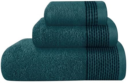 GLAMBURG Ultraweiches 3er-Pack Baumwollhandtuchset bestehend aus einem übergroßen Badetuch 70 x 140 cm, einem Handtuch 40 x 60 cm und einem Waschlappen 30 x 30 cm, Blaugrün