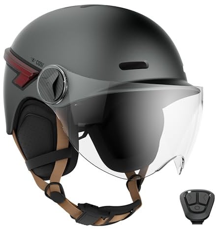 CASR Glow - LED-Helm für Fahrrad & Scooter - XL-Visier & abnehmbare Ohrpolster, Rück-Blinker & Fernbedienung - Stilvolles urbanes Design für Damen & Herren - Matt Anthrazit - Größe L