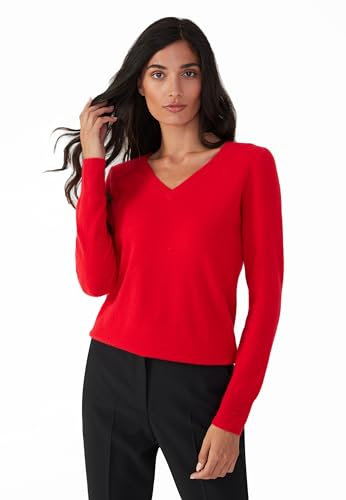 Style & Republic V-Neck Kaschmir Pullover-Damen elegant aus 100% Cashmere - Dein kuscheliger Premium Strickpullover für stilvolle Herbst- & Winter-Momente - Crimson S