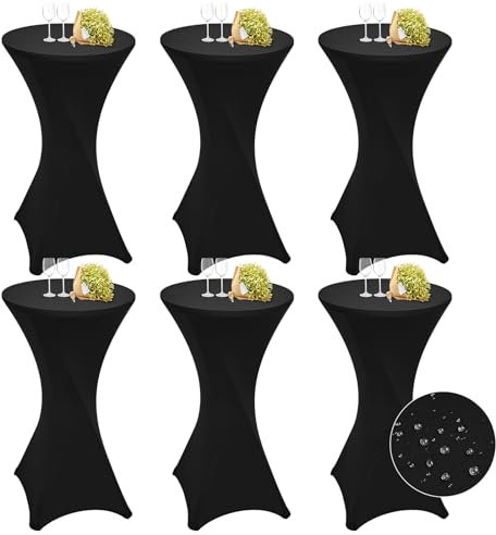 6 Stück stehtisch hussen stehtische Wasserdicht Spandex Stretch Tischdecke 60cm, für Bistrotisch Ø 60-65 cm, Für runden Tisch Hochzeit Geburtstagsfeier Tischdekoration (60 cm, Schwarz)