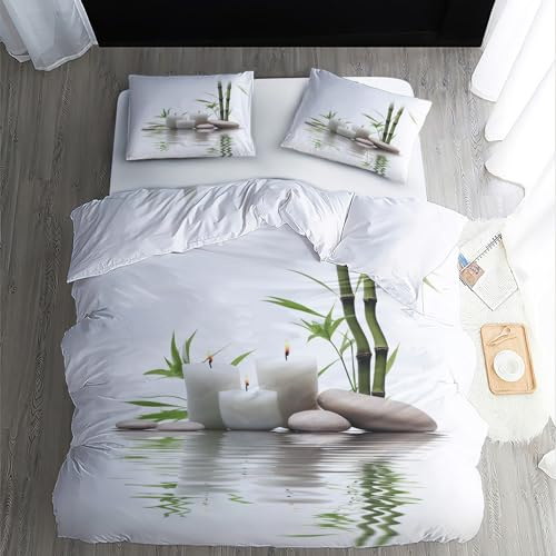 ECOTOS Housse de Couette 220x240 Zen - Parure de Lit 2 Personne Motif Bambou - Ensemble de Literie en Microfibre Douce avec Fermeture éclair, 2 Taies d'oreiller 65x65 cm