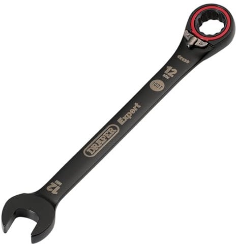 Draper 03902 Expert HI-TORQ Metric Reversible Ratchet Combination Spanner, 12mm, Black