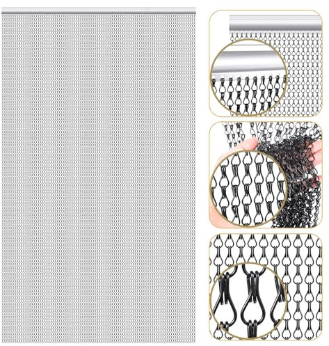 Gradleen Cadena Mosquitera Negro 90 * 210cm Aluminio Metal Mosquitera Cortina para Control de Insectos Voladores,Mantiene Fuera Insectos,Moscas,Avispas,Mosquitera de Doble Gancho
