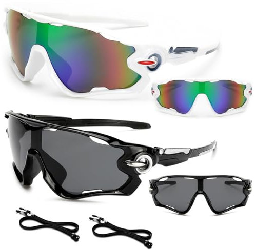 BSITSSS 2 Stücke Schnelle Brille, Sportsonnenbrillen für Herren, Fahrradbrille Winddicht mit Lanyard Ski Sonnenbrille, Laufbrille Damen, Sportbrille UV400 Schutz für MTB Rennrad Fahrrad