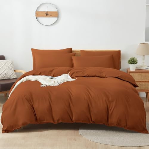 Sufdari Bettwäsche 240x220 Baumwolle Orange, 100% Baumwolle Bettbezug aus Atmungsaktive, Bettwäsche-Set mit 2 Kissenbezüge 80x80 cm+ 1 Bettbezüge mit Reißverschlus