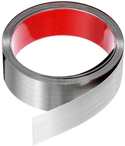 QUARKZMAN 6m x 50mm Zierleisten Selbstklebend, Wandleisten zum Aufkleben und Anbringen von Rahmen, Edelstahlleiste mit gebürstetem Finish für Wand, Decke, Schrank, Fliesenkante, Silber
