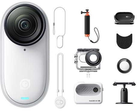 Insta360 GO 3S Pack Aquatique (128 Go) - Petite caméra de vlog 4K, POV Mains Libres, Montage Partout, stabilisation, 140 Min d'autonomie, étanche à 10 m, édition IA, pour vlog, Blanc Arctique