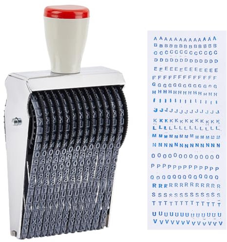 GOMAKERER 1 Stück 13-Stelliger Zahlenstempel, 0-9 Zahlen AZ Alphabet 4 Symbole Preisschild-Stempel Verstellbarer Buchstabenstempel Kunststoff-Rollstempel Für Geschäft, Scrapbooking, Schwarz