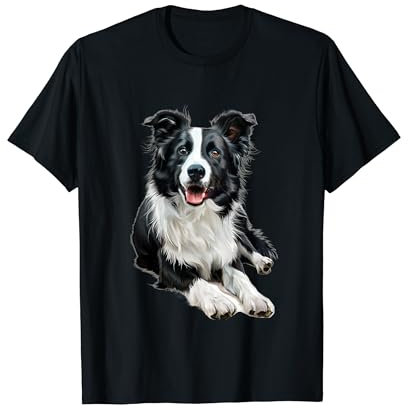Border Collie Design Damen Border Collie T-Shirt Schwarz U-Ausschnitt Kurzarm S