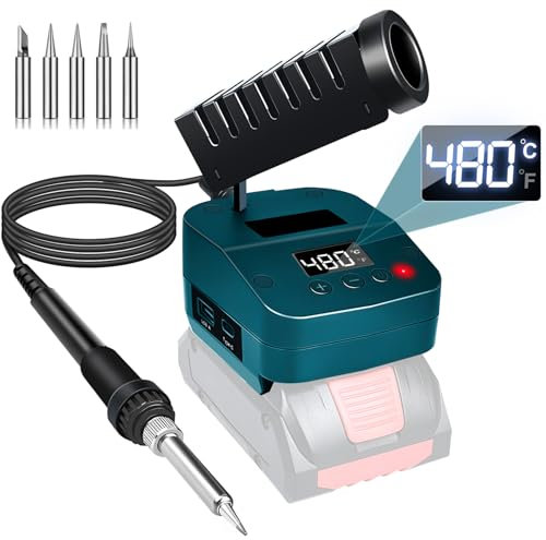 GZYZ Set saldatore a batteria compatibile con batteria Bosch 18 V BAT, saldatore portatile senza fili con protezione da bassa tensione, USB e tipo C, intervallo di temperatura 180 – 480 °C per fai da