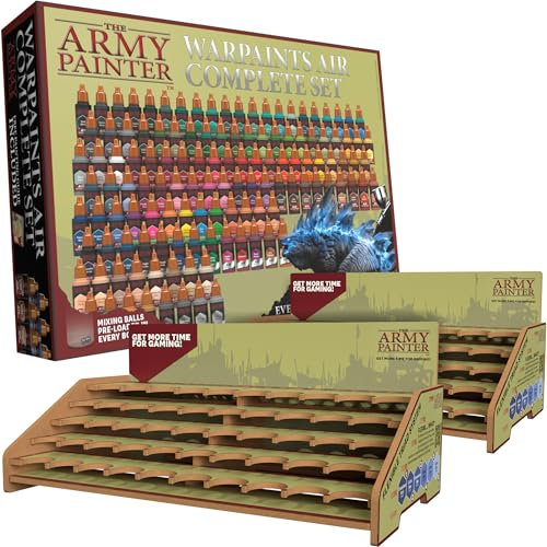 The Army Painter, Warpaints Air Complete Set Combo, 126 x 18ml Pre-thinned Acrylic Airbrush Paints, Incl. 18 Metallics, 6 Fluo & 2 Paint Stations - Air Brush Miniature Paint for Dnd & Warhammer