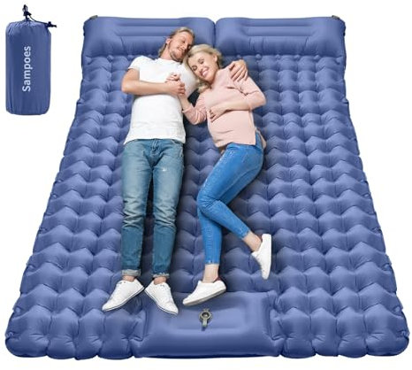 Sampoes Isomatte Selbstaufblasend 2 Personen, Verdicktes Luftmatratze Selbstaufblasend, 10cm Doppel Camping Matratze mit Fußpumpe, Outdoor Luftmatratze Aufblasbare für Wandern, Reisen, Zelt