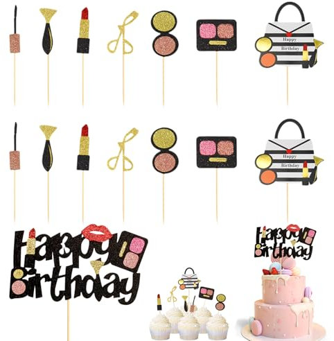 15Pcs Makeup Cake Topper for Party Lipstick Perfume Cake Picks Decorations Cosmetics Theme Bridal Cake Toppers for Bridal Shower Birthday Partys