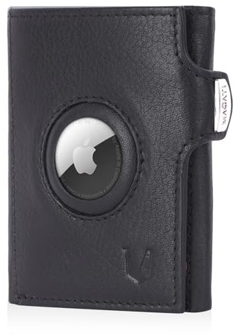 MAGATI Slim Wallet mit AirTag Hülle, Münzfach, RFID-Schutz - il Santo Kartenetui - Kartenhalter Einkaufswagenchip-Fach Portemonnaie, Schwarz-Rot