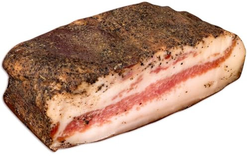 WURSTBARON® Guanciale Stagionato für Spaghetti Carbonara, getrocknet mit Pfeffer, Speck/Schweinebacke aus Italien (1x400g)