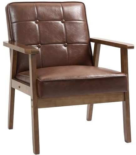 HOMCOM Sillón Individual Tapizado en PU Respaldo Acolchado 120 kg Marrón | Sofá de Salón, Respaldo Acolchado, Carga 250 kg, Pequeño para Dormitorio