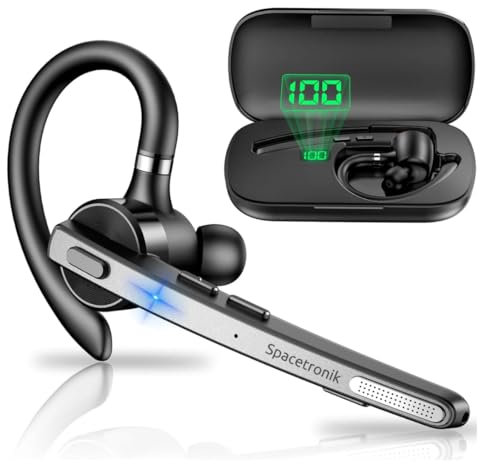 Spacetronik Bluetooth Headset mit Mikrofon, Freisprechanlage Ohr, Bluetooth 5.2, Dual Mic mit Geräuschunterdrückung, 15 Stunden Gesprächszeit, Headset Handy für iPhone, Android