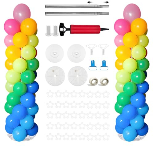 2 juegos de soporte de columna de globos resistente, 2 m ajustable, soporte reutilizable con bolsas de peso base, soporte telescópico de metal, centro de mesa, torre de globos para cumpleaños y boda