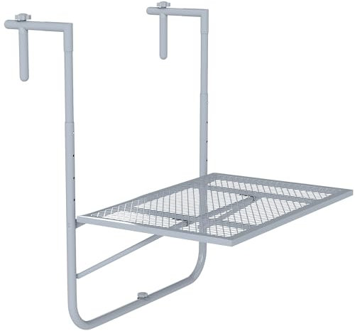 Outsunny Balcony Hanging Table, Metal Wall Mount Desk, Adjustable Folding Balcony Deck Table for Patio and Garden, Grey