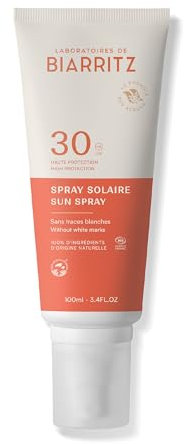 Laboratoires de Biarritz - Crème Solaire en Spray - SPF30 - Certifiée Bio - Visage et Corps - Pour Adulte - Texture Fluide et Légère Sans Traces Blanches - 100 ml - Fabriqué en France