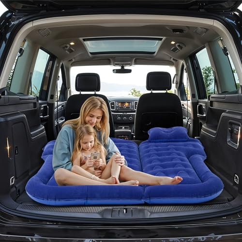 Warmiehomy Car Air Mattress for Back Seat, Universal SUV Car Camping Airbed with Electric Pump, Blow up Bed with 2 Air Pillows, Outdoor Camping Adjustable Double&Single Travel Bed(Blue)