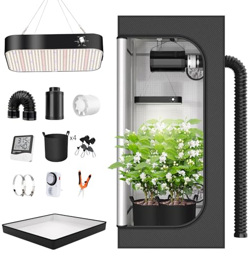 TOPRON Grow Tent Complete Set with 200W LED Full Spectrum Grow Lamp Dimmable, 90x90x180cm(35x35x70in) Grow Tent Kit Complete Hydroponics