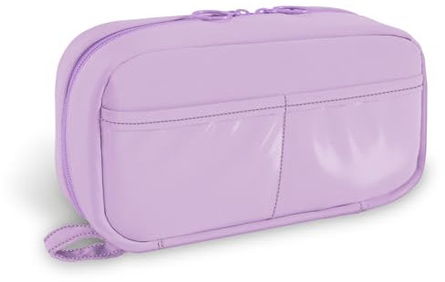FINPAC Estuche Escolar 3 Compartimentos - Bolsa de Lápices Gran Capacidad Plegable 165°, Organizador Portátil para Útiles Escolares y Oficina, Estuche para Maquillaje (Diseño Práctico) (Morado)