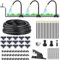 Kit de riego automático por goteo de 50 pies, sistema de riego de jardín con 15 boquillas de niebla de latón flexibles ajustables de 360°, adaptador de grifo, manguera y cortadores para humidificación