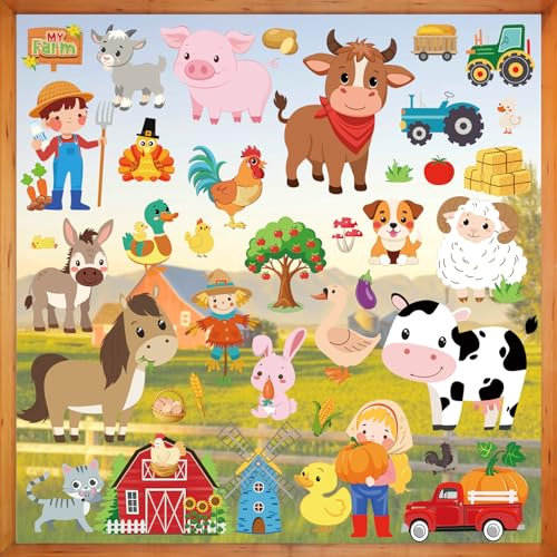 wondever Fenstersticker Bauernhof Tiere Fenster Aufkleber Bauernhoftiere Pferde Kuh Hahn Fensterbilder Fensteraufkleber Anti-Kollision Doppelseitig Glasaufkleber Glas Deko