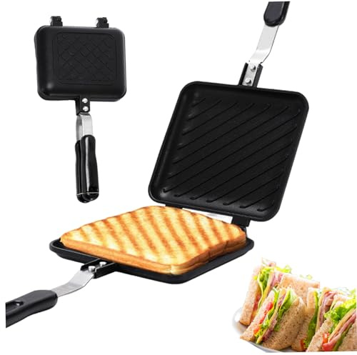 fkngcp Gerösteter Sandwichhersteller Nicht-Stick-Camping-Toaster Schnellheizteastie-Hersteller doppelseitiger Sandwichpresse mit Nicht-Slip-Anti-Scald-Griff zum Brot Frühstücktoasted