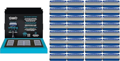 Wilkinson Sword Hydro 5 Men’s Razor, Great Addition to Wash Bags for Men's Grooming, Great Shavers for Routine Shaving, 32 Refill Razor Blades Pack