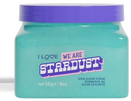 I LOVE We Are Stardust Shea Sugar Scrub Exfoliating Moisturising Body Scrub with Shea Butter, Sugar Crystals & Natural Glow Boosting Ingredients for Soft Smooth Skin 510g