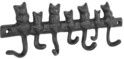 MACOSA PO562383 Wandhaken Katze vintage Gußeisen 25 cm Dunkelrostfarben Dekohaken Nostalgie Garderobenhaken Kleiderhaken Schlüsselhaken Hakenleiste
