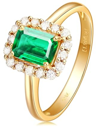 Wycian Promise Ring Personalisiert Engagement Ring Gold 18 Karat Im Labor Hergestellter Smaragd Rechteckform Größe 66 (21.0) Massiv, Nicht Plattiert Mode für Damen Danksagung Schmuck