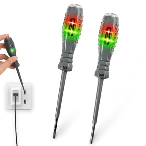 2PCS 2-in-1 High Torque Strong Magnetic Voltage Tester Screwdriver Set, Electrical Circuit Tester Pen,Non-Contact Detector, Circuit Tester Pens with Neon Indicator (Flathead + Crosshead)