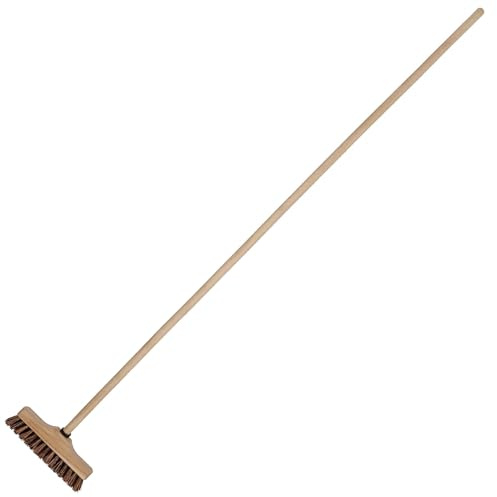 KOTARBAU® Bodenschrubber, Besen mit Naturborsten, Reinigungsbürste | 23 cm, Schrubber mit Stiel aus Holz, Scheuerbürste zum Reinigen von Böden, Holz, Braun